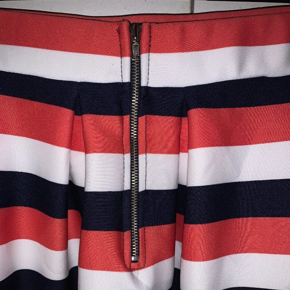 Navy, White, and Dusty Red Stripe Pleated Skirt - Picture 4 of 5